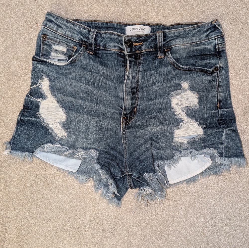 Just USA Frayed Hem Blue Denim Shorts